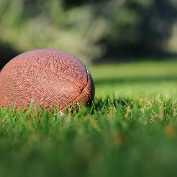 Balón de futbol americano sobre el pasto